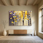 Textured Autumn Birch Trees Painting with Lush Golden Hues ABS565