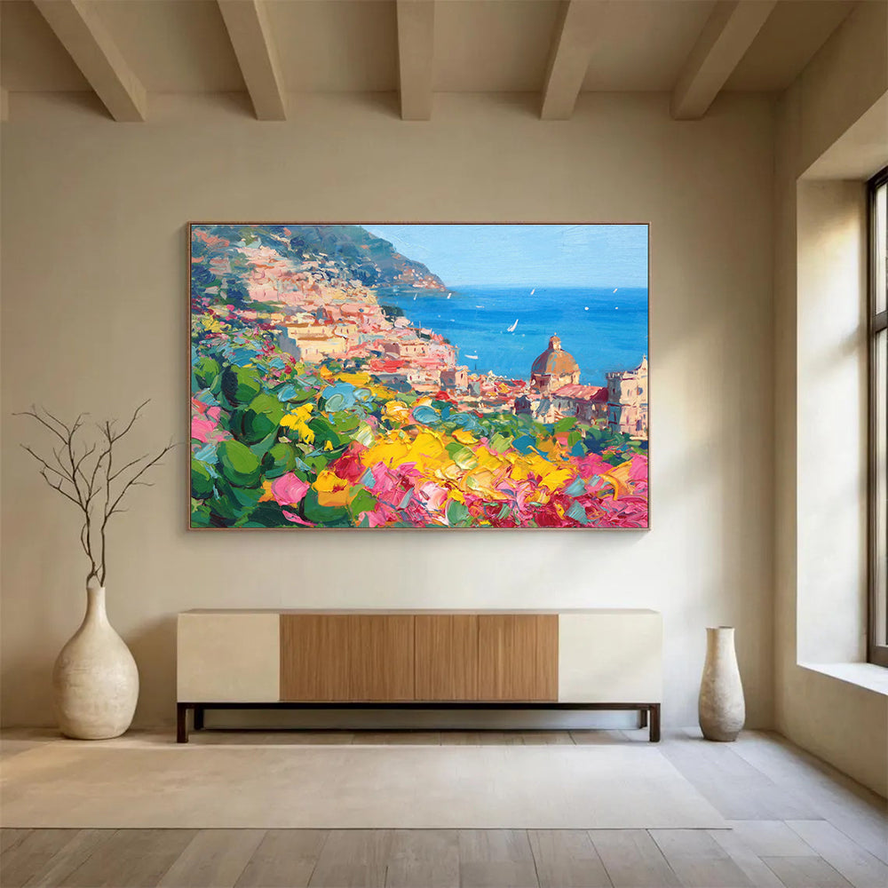 Coastal Town Flowers Abstract Painting for Italian Restaurant Private Dining YHT488