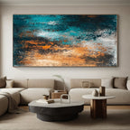Teal and Orange Textured Abstract Painting with Fiery Calm WINK289