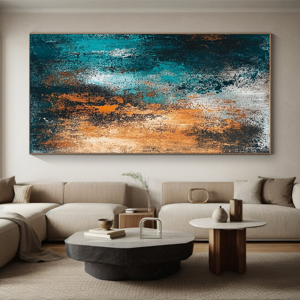 Teal and Orange Textured Abstract Painting with Fiery Calm WINK289
