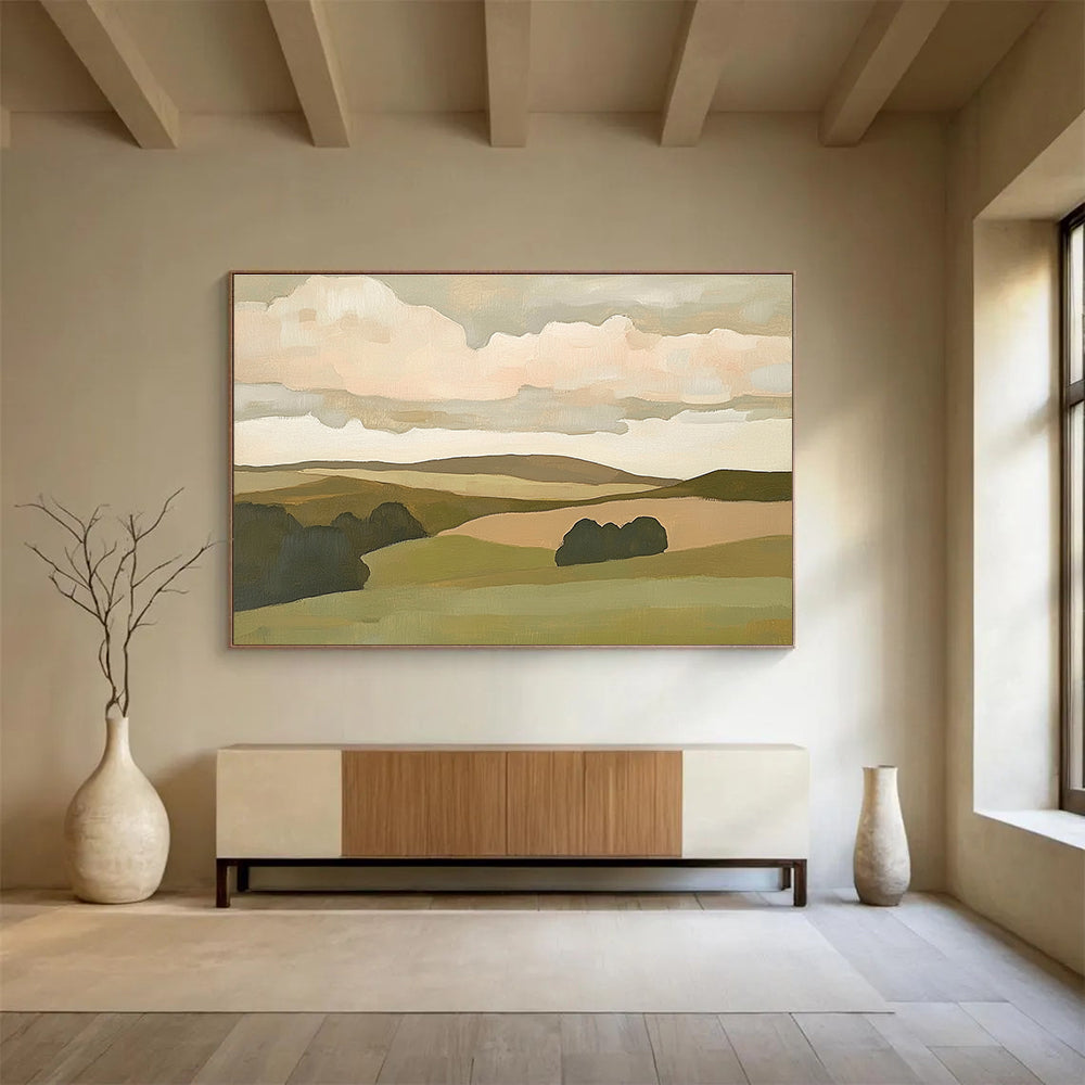 Minimalist Rolling Hills Painting with Soft Earthy Tones ABS563