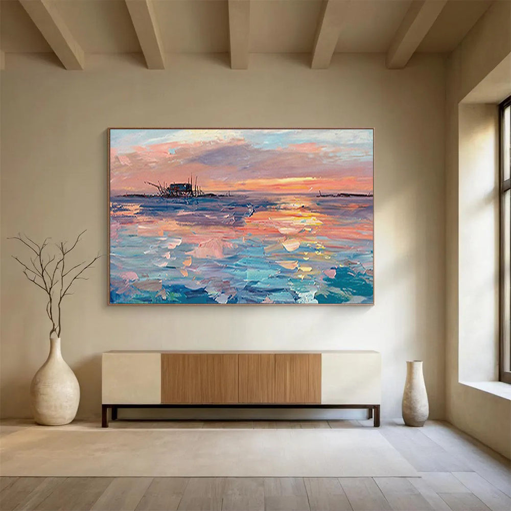 Sunset Seaside Abstract Painting for Nautical - Themed Restaurants YHT205