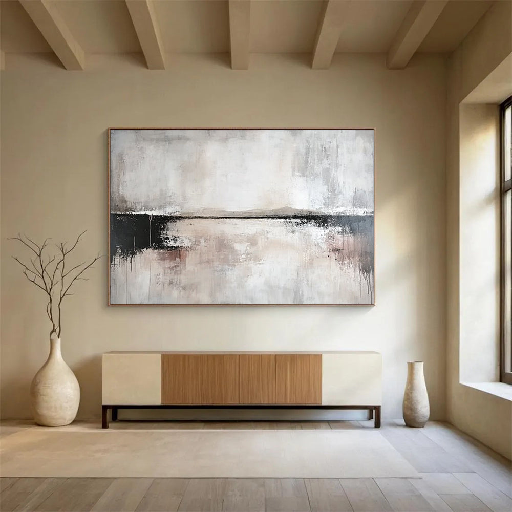 Grayscale Landscape Abstract Painting with Moody Textured Depths ABS540