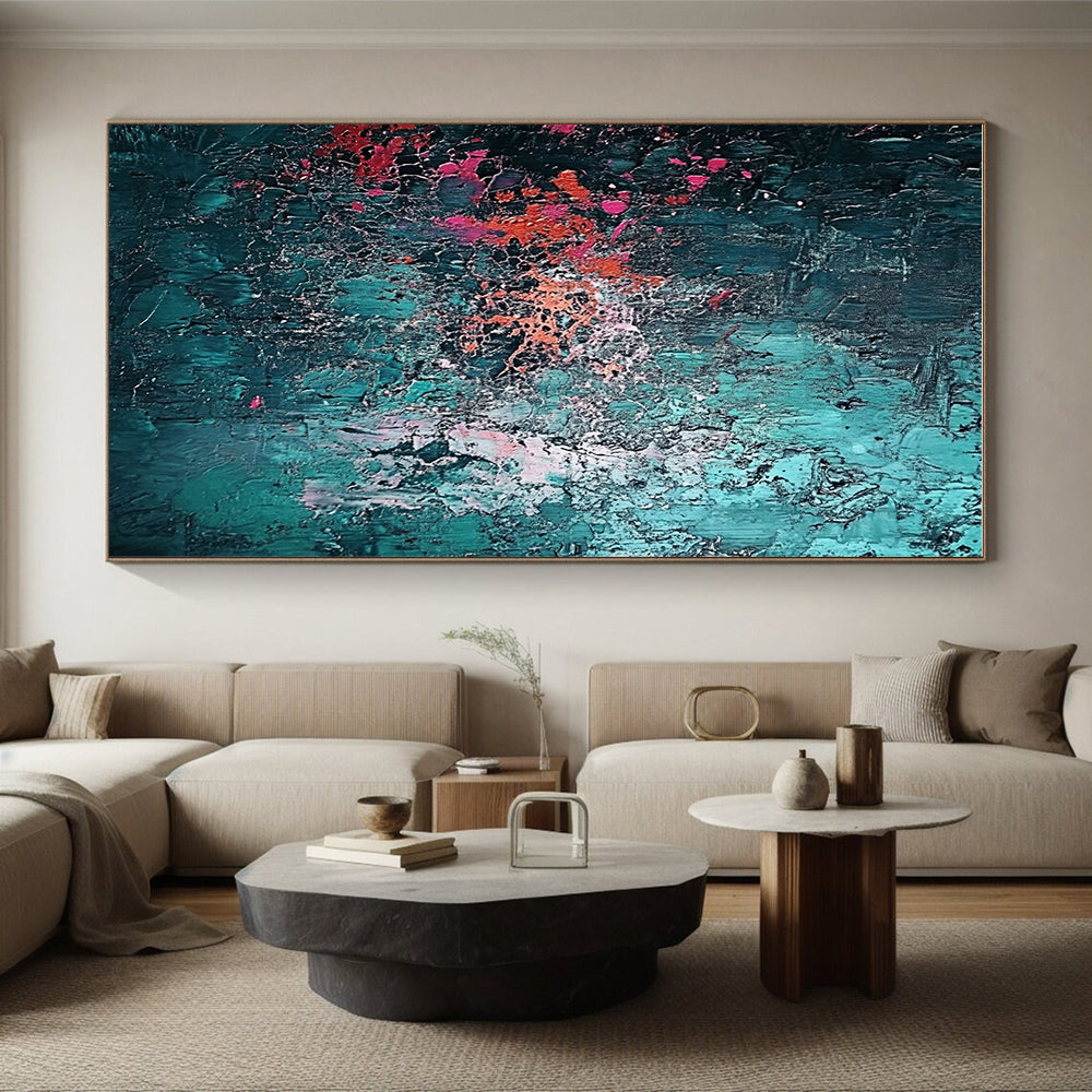 Textured Teal Abstract Painting with Intricate Details WINK642
