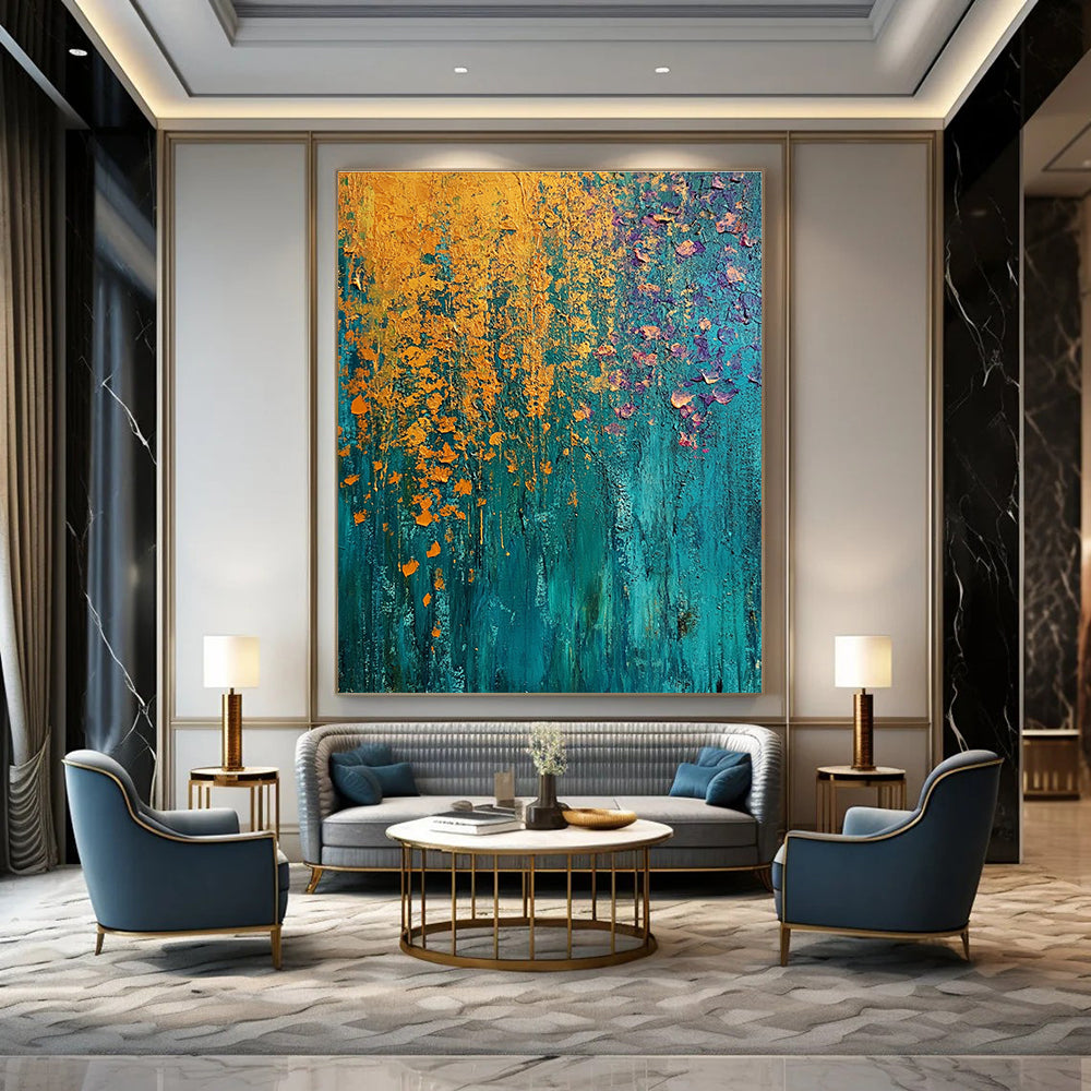 Blue and Orange Impasto Expressive Abstract Painting GAB0373