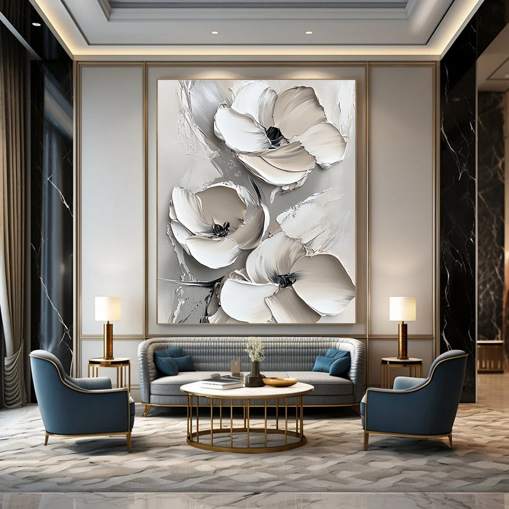 Subtle Floral Relief Abstract Painting for Neutral - Toned Offices GAB1005