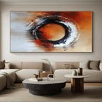 Orange Black Circular Abstract Painting with Bold Drama WINK706