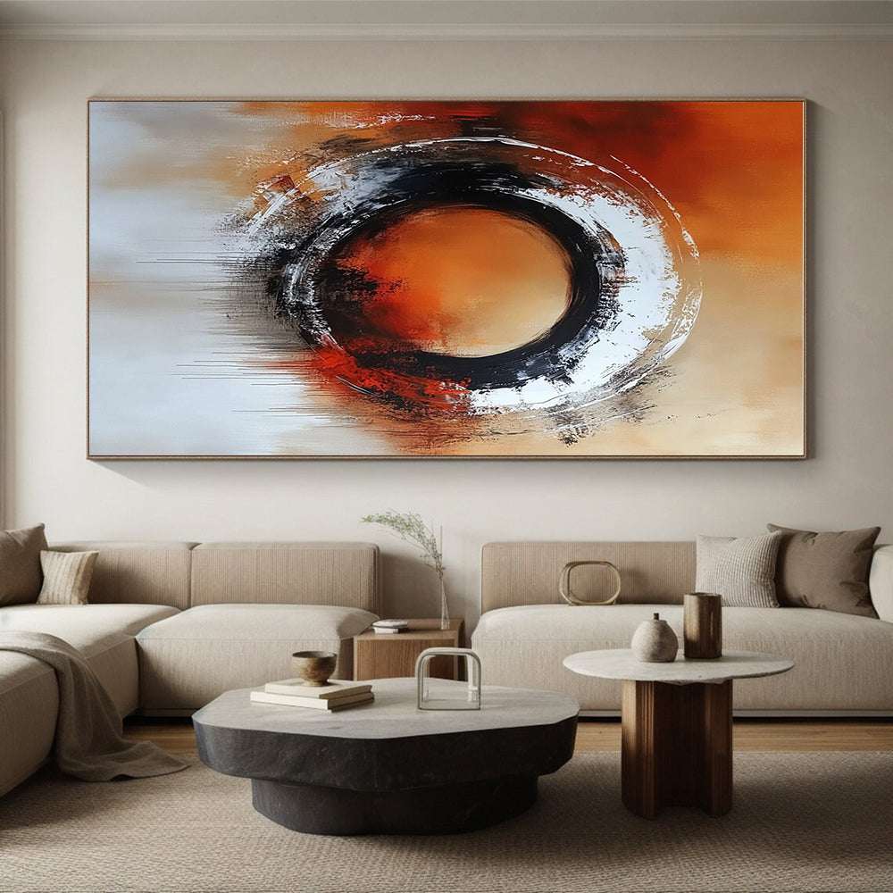 Orange Black Circular Abstract Painting with Bold Drama WINK706