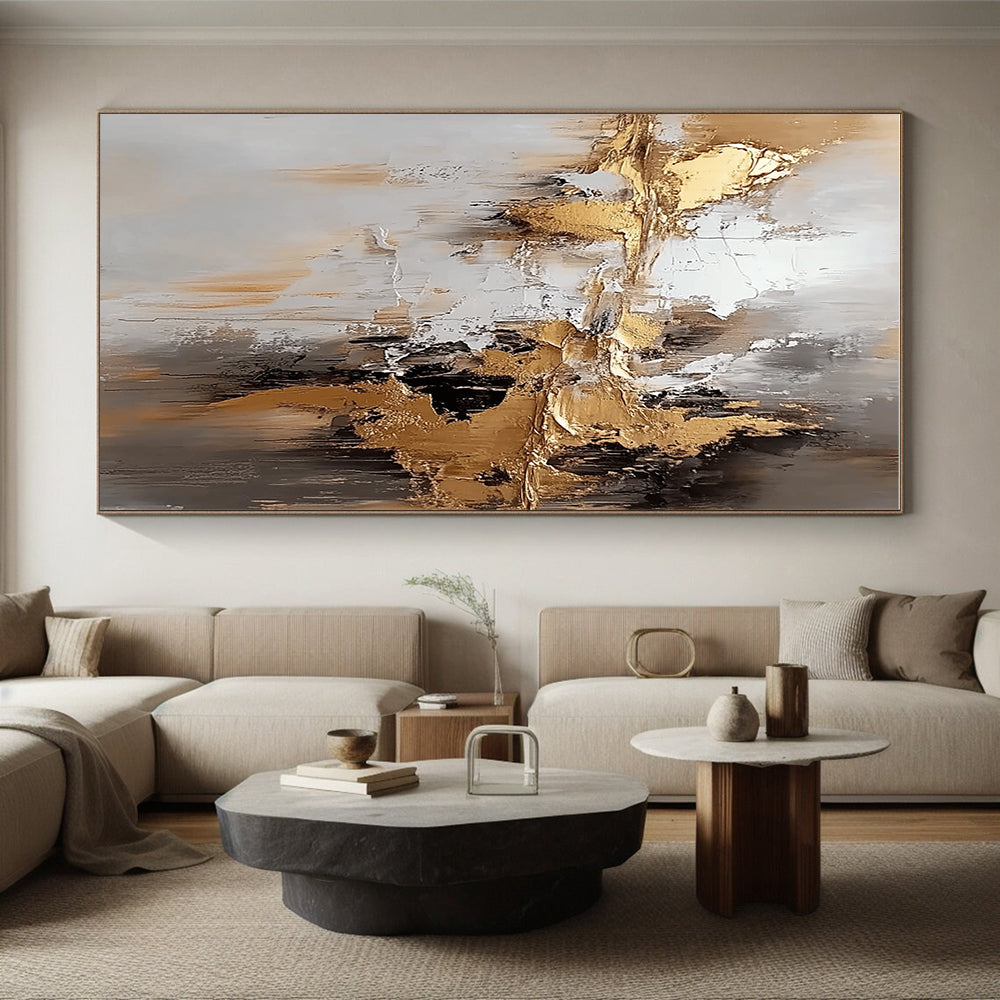Gray Gold White Abstract Painting with Textured Layers WINK665
