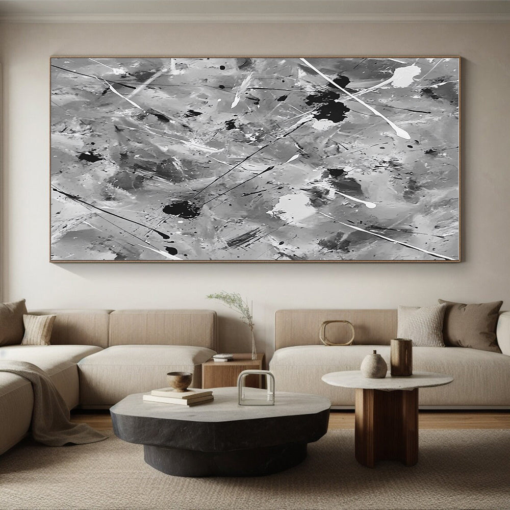 Black and White Splatter Abstract Painting with Dynamic Chaos WINK106