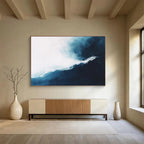 Dynamic Blue - White Wave with Textured Movement Abstract Painting ABS338