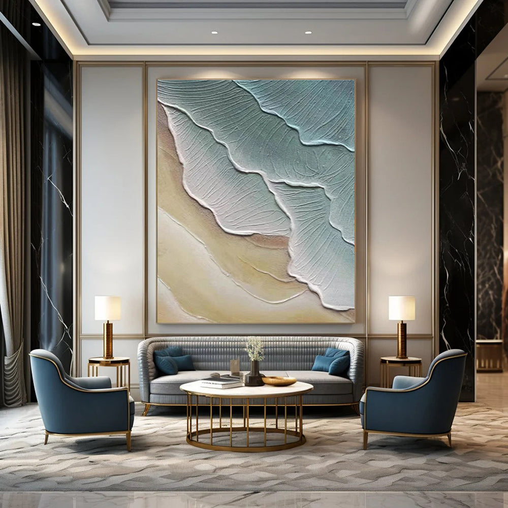 Textured Leaf - Like Abstract in Green and Beige Painting for Nature - Themed Spaces HENG342