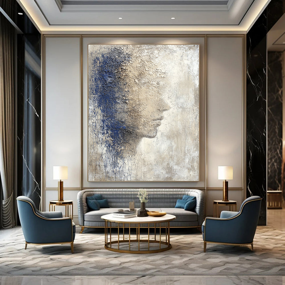 Textured Face Abstract Painting for Thoughtful Library Reading Nooks GAB1190