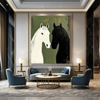 Black and White Horses Minimalist Abstract Painting for Nature - Inspired Spaces GAB1500