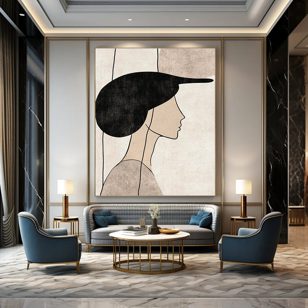 Abstract Woman with Hat Abstract Painting for Retro - Inspired Cafes GAB1377