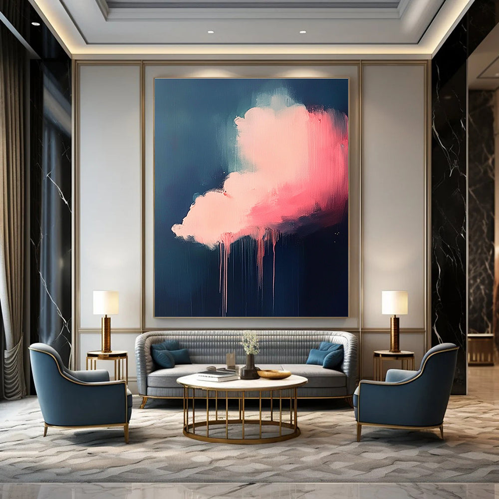 Pink Dripping Cloud Abstract Painting for Bohemian - Styled Living Rooms GAB1104