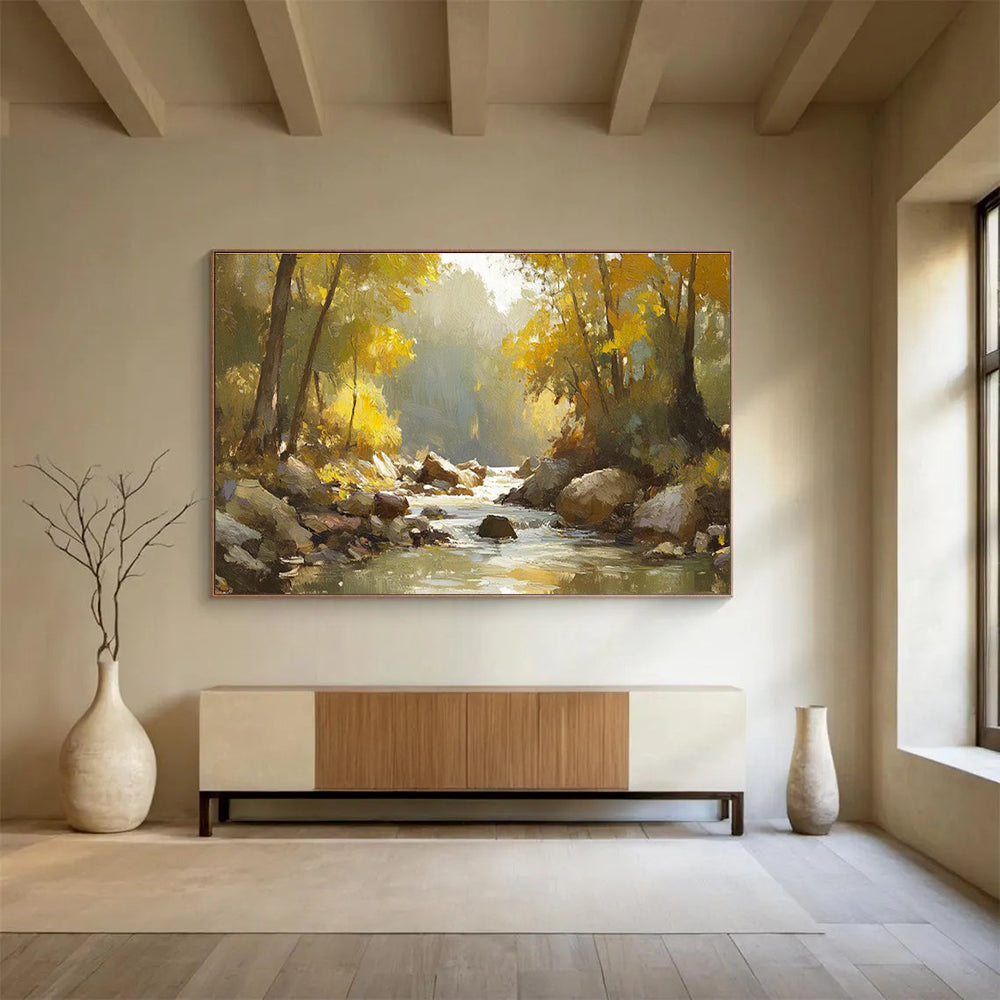 Autumn River Abstract Painting for Cozy Cottage Living Rooms YHT412