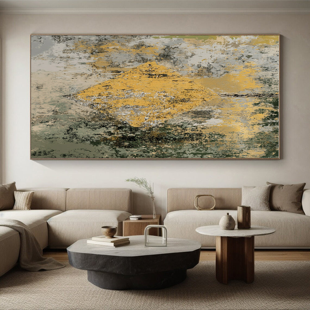 Textured Yellow and Green Abstract Painting with Rustic Vibe WINK303