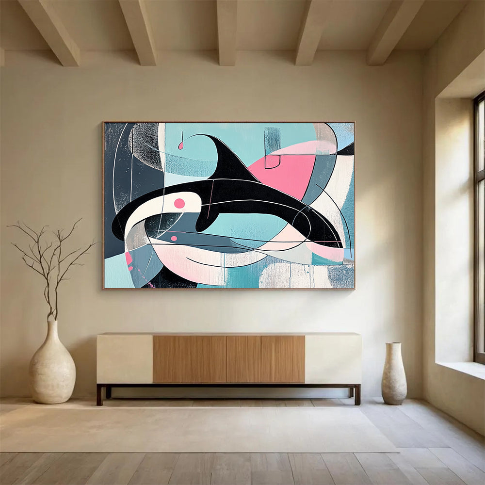 Geometric Orca with Pastel Shapes Abstract Painting ABS343