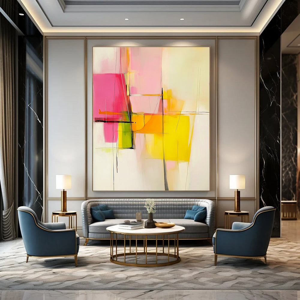Pink and Yellow Abstract Painting for Feminine - Inspired Fashion Studios GAB0917