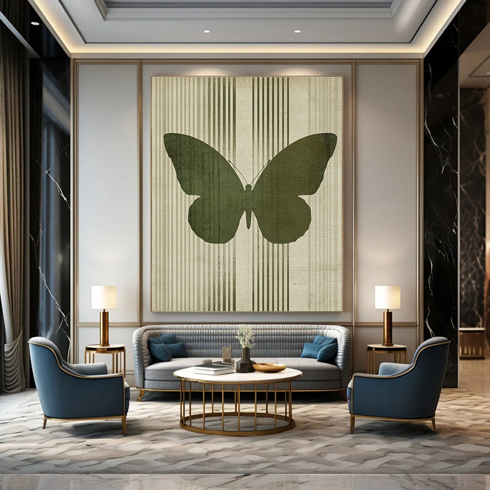 Green Butterfly Silhouette Abstract Painting of Subtle Grace GAB0142