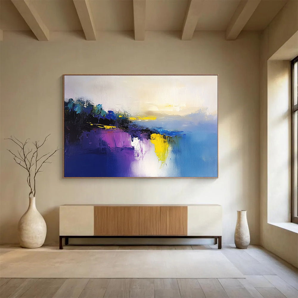 Colorful Lake Reflection Abstract Painting with Vibrant, Harmonious Reflections ABS475