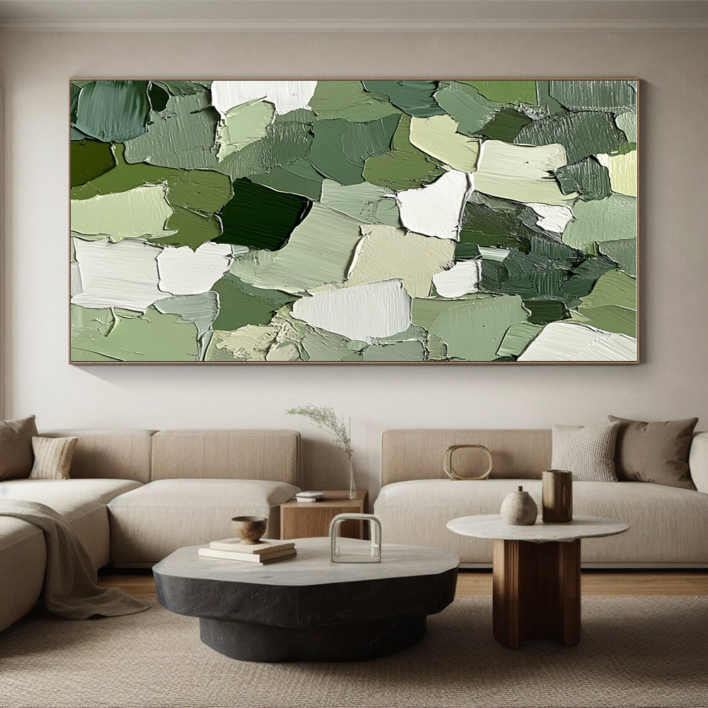 Green and White Patchwork Abstract Painting with Fresh Vitality WINK043