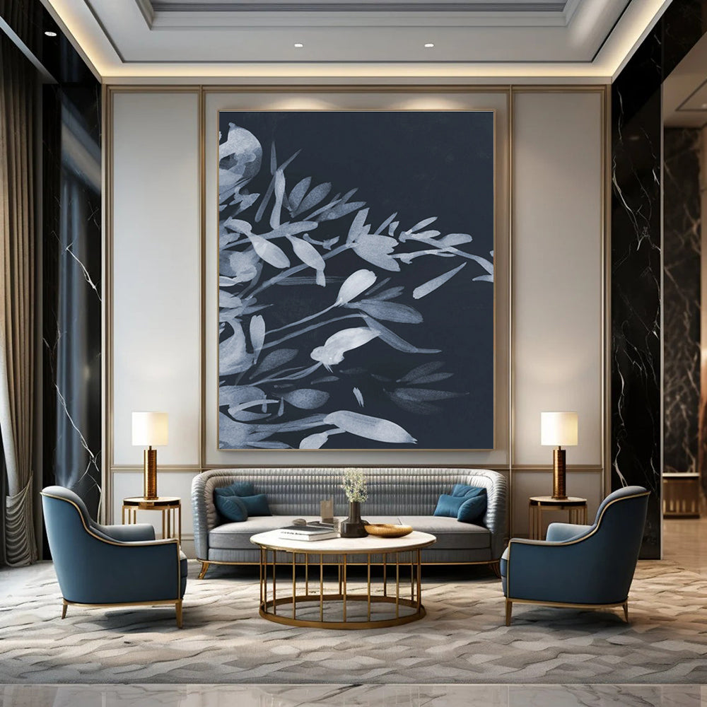 Elegant Monochromatic Floral Silhouette Painting for Sophisticated Spaces HENG239