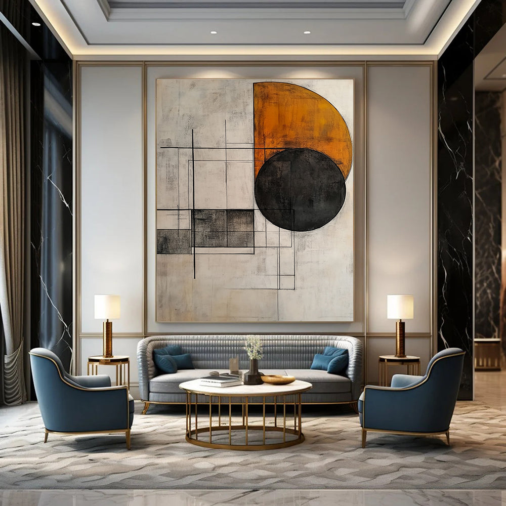 Minimalist Geometric Shapes Abstract Painting with Warm Tones GAB0683