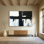 Bold Black Cross: Stark Contrast and Dramatic Impact Abstract Painting ABS179