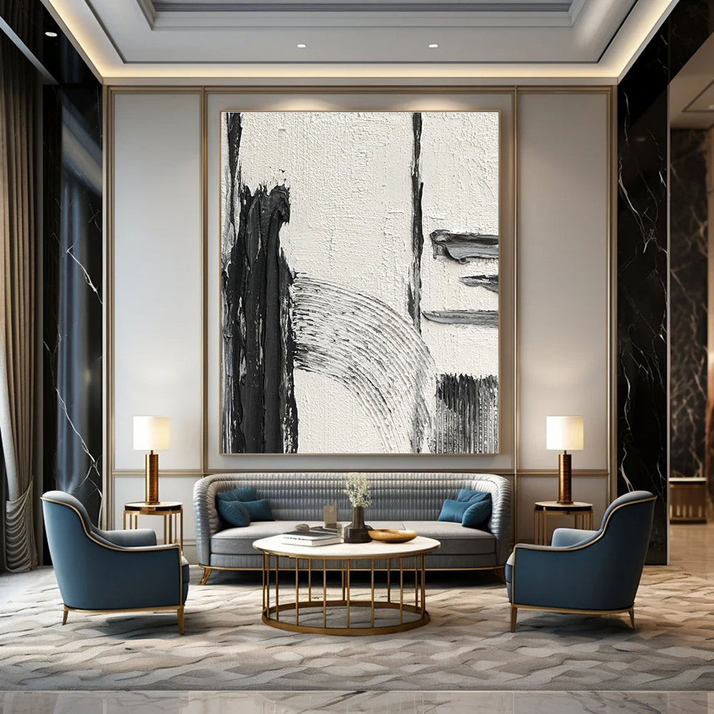 Black - White - Gray Textured Abstract Painting for Modern Hallways HENG386