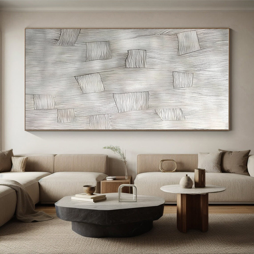 Black - White Line Abstract Painting with Geometric Patterns WINK868