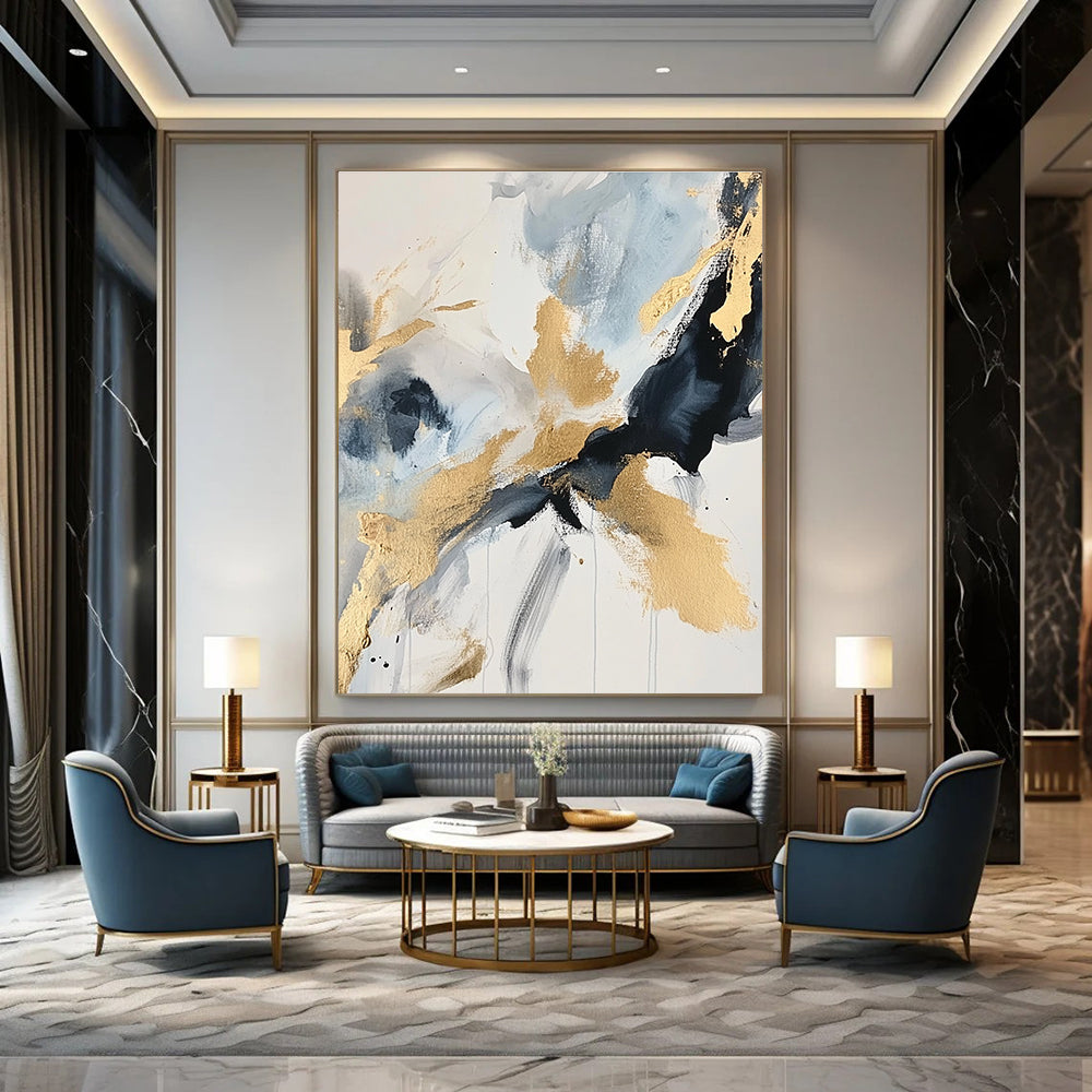 Blue and Gold Abstract Painting for Luxury - Styled Bedrooms GAB0993