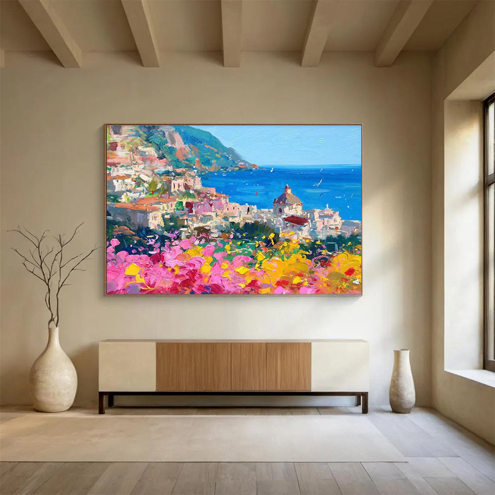 Coastal Town Abstract Painting for Mediterranean - Style Resorts YHT473
