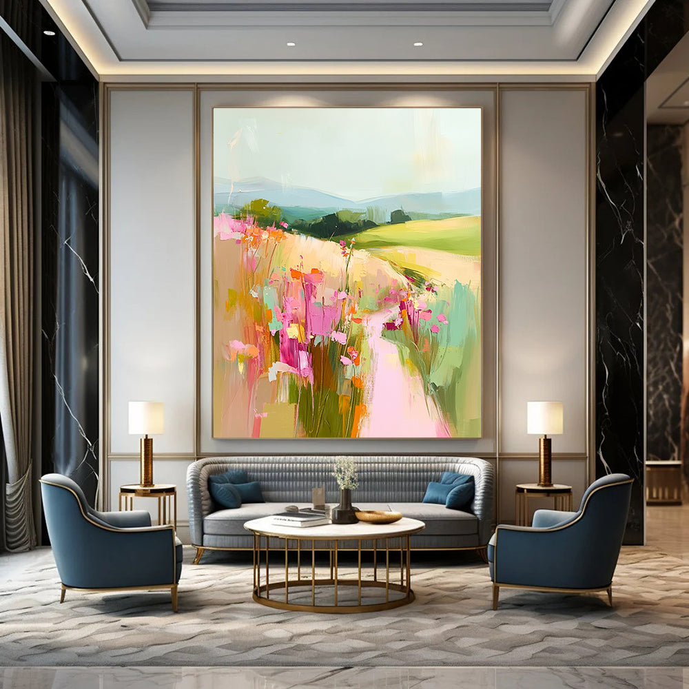 Landscape with Flower Path Impressionistic Abstract Painting GAB0362