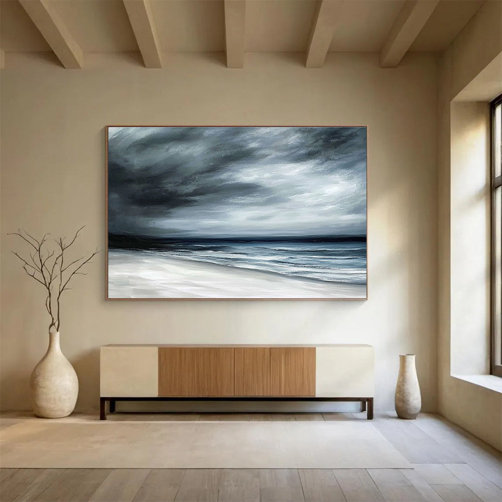 Stormy Coastal Landscape with Dark, Mood Tones Abstract Painting ABS339