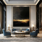Dark Landscape with Golden Light Abstract Painting of Mysterious Dusk GAB0110