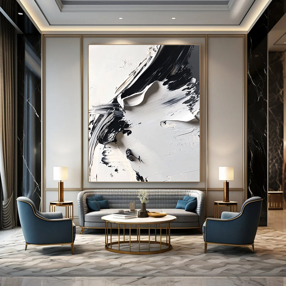 Black and White Textured Abstract Painting for Industrial - Chic Lofts GAB0994