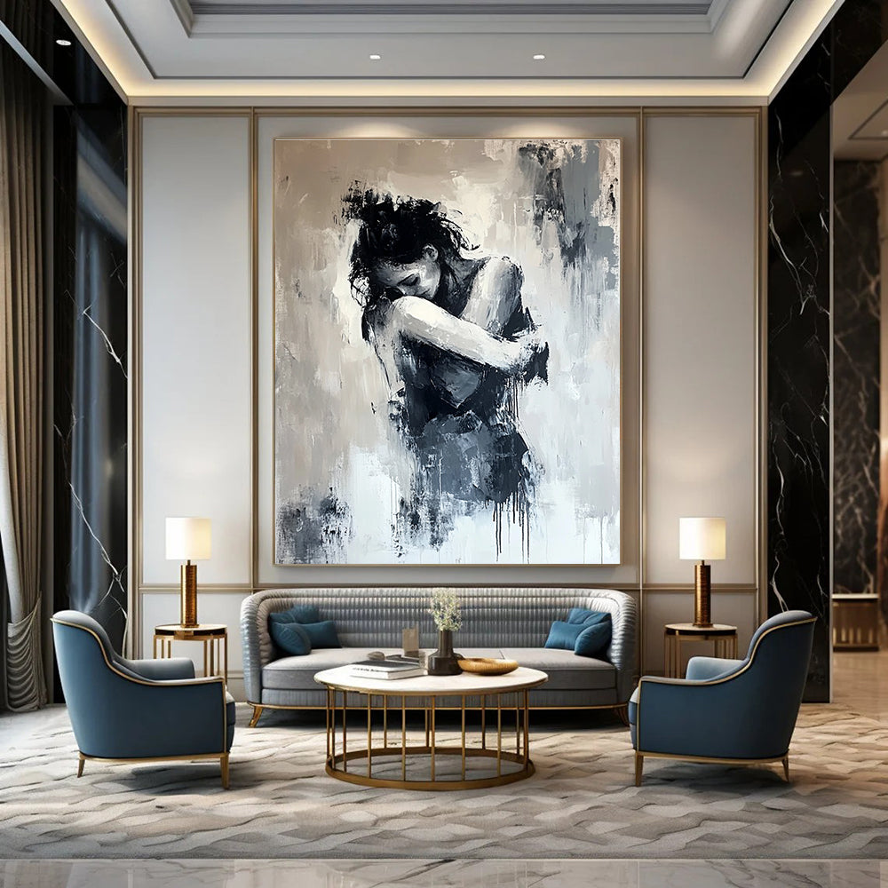 Monochrome Figure Abstract Painting for Emotional Impact GAB0717