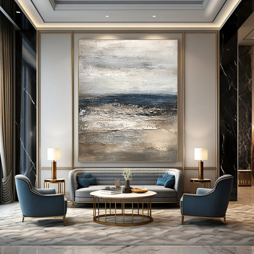 Monochromatic Seaside Abstract Painting for Coastal Home Bedrooms GAB1251