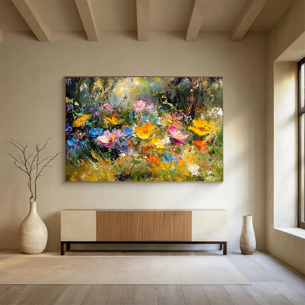 Vivid Wildflower Meadow Painting with Lush Colorful Blooms ABS559