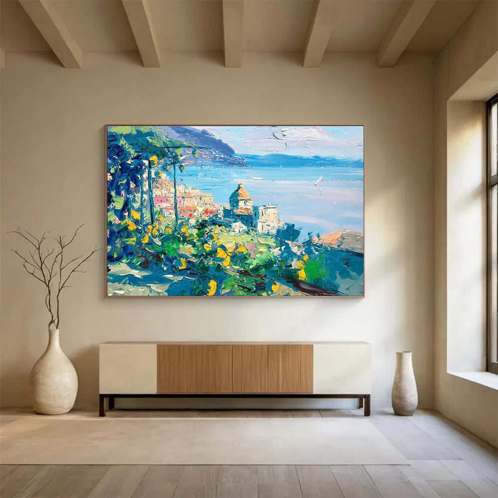 Coastal Town Lemon Abstract Painting for Italian Restaurant Dining Areas YHT445