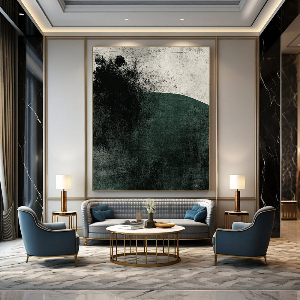 Dark Green and Black Abstract Painting for Nature - Inspired Studies GAB1012