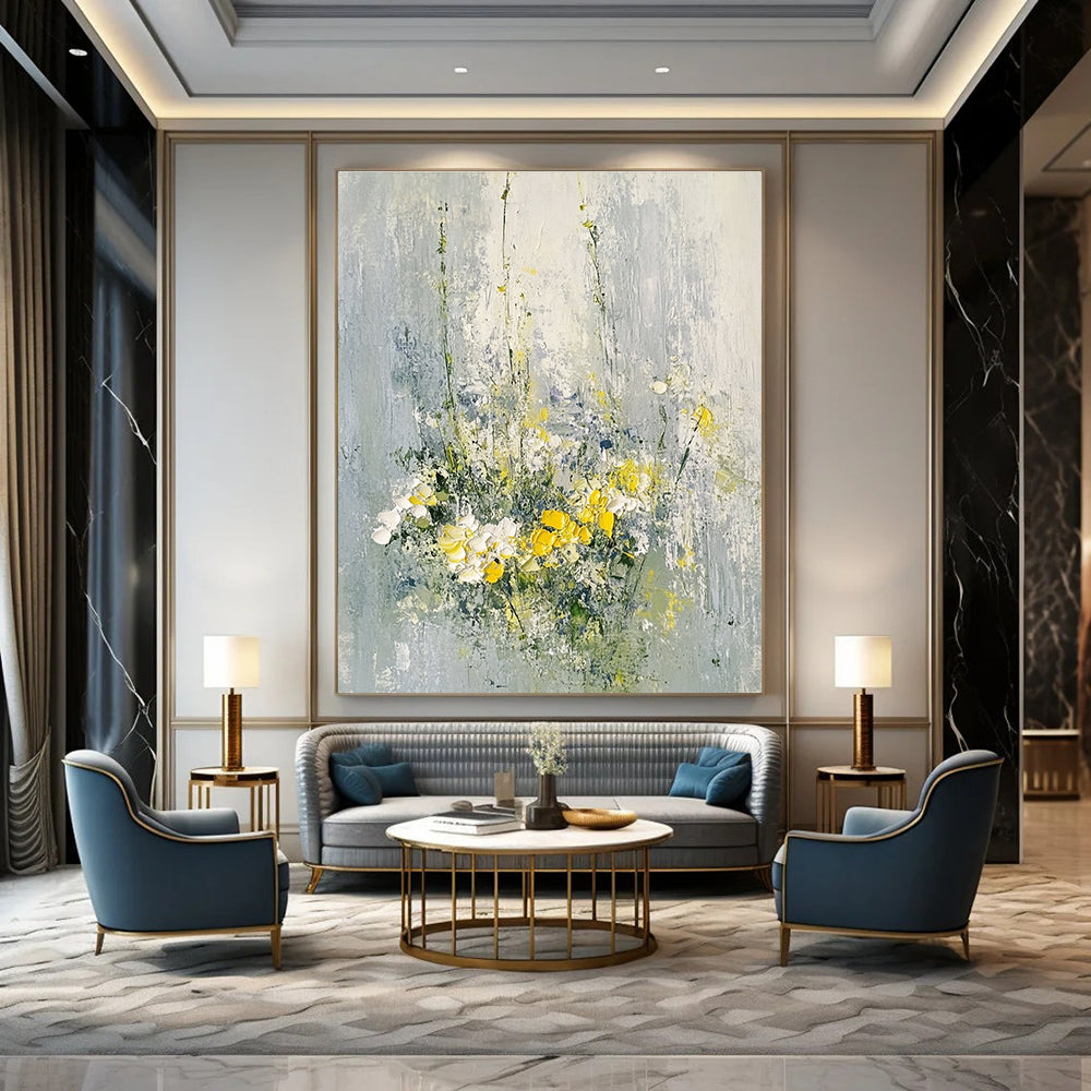 Yellow and White Flowers - Cheerful Floral Abstract Painting GAB0615
