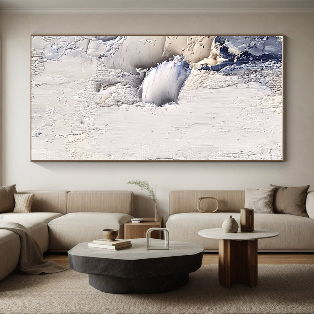 Textured White Blue Abstract Painting with Subtle Depth WINK741