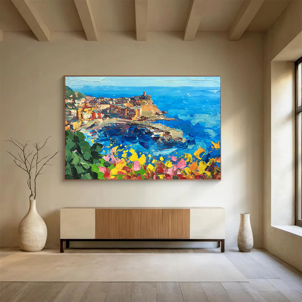 Cliffside Town Abstract Painting for Seaside Home Entrance Halls YHT477