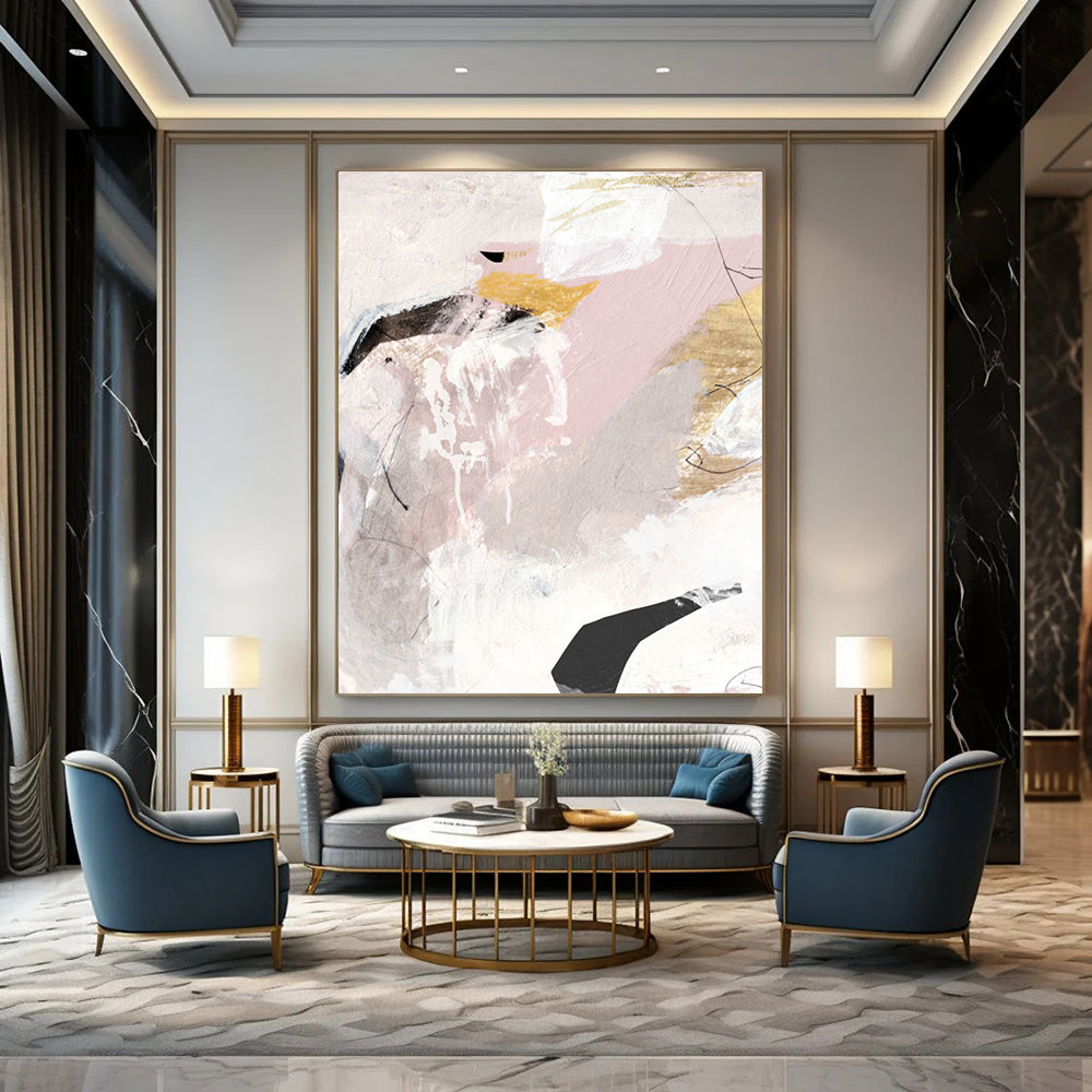Pink - Gold Abstract Composition Painting for Feminine - Styled Boutiques HENG211