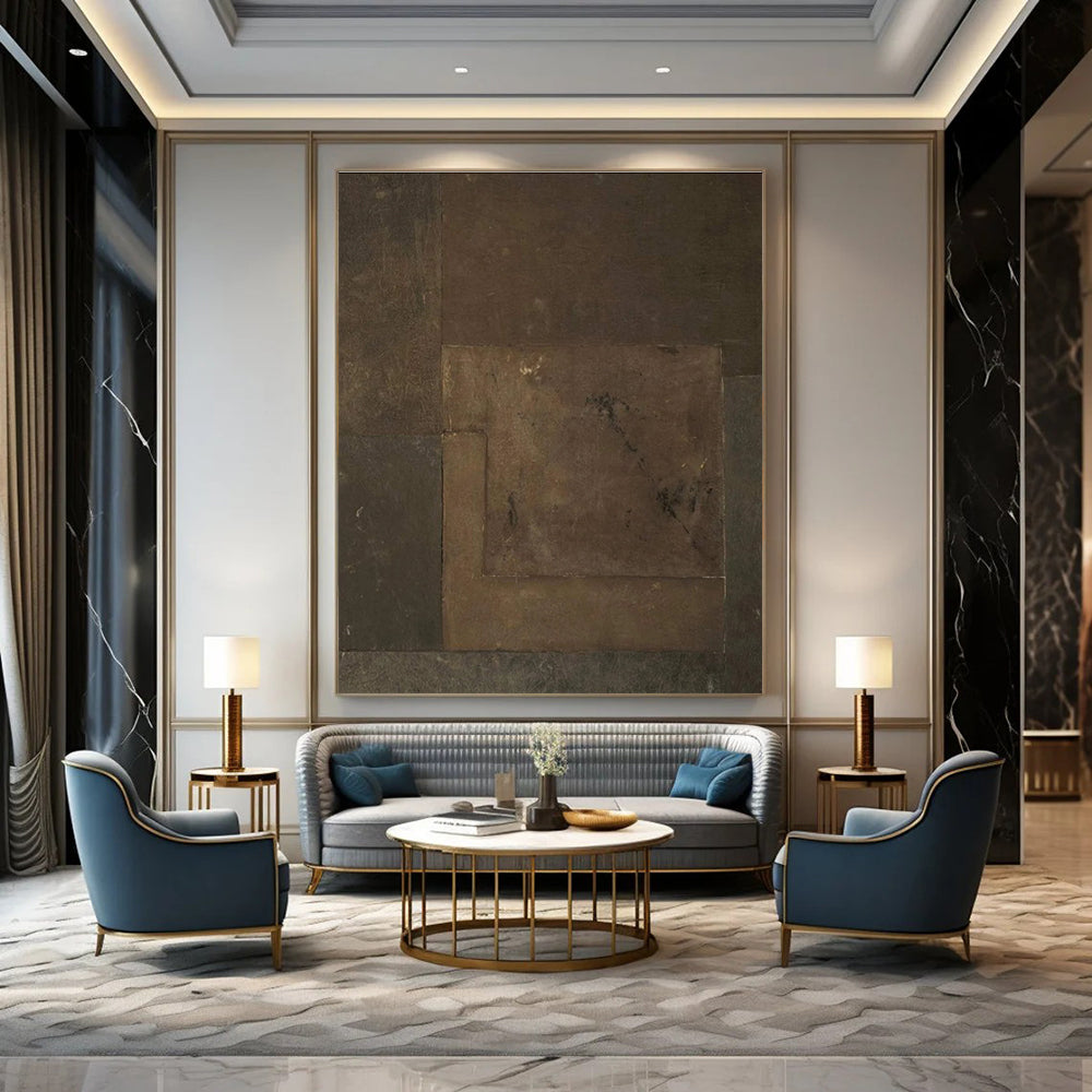 Brown Textured Abstract Painting for Rustic - Style Wine Bars HENG487