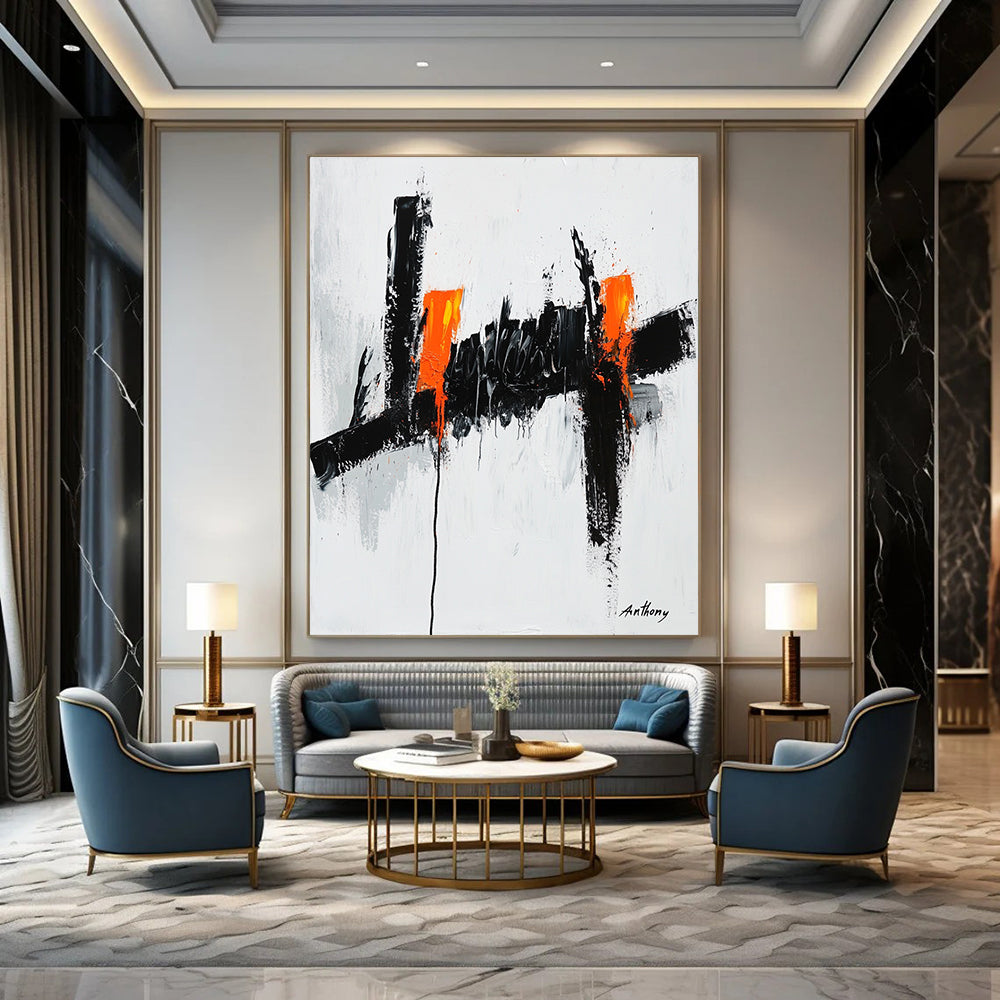 Black and Orange Abstract Painting for Modern Art Galleries GAB0812