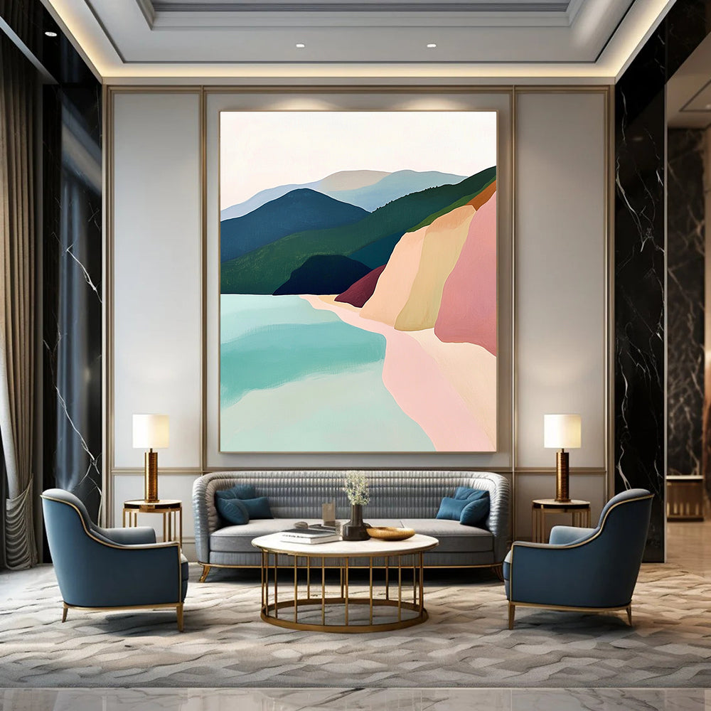 Color - Blocked Coastal Landscape Modern Abstract Painting GAB0358